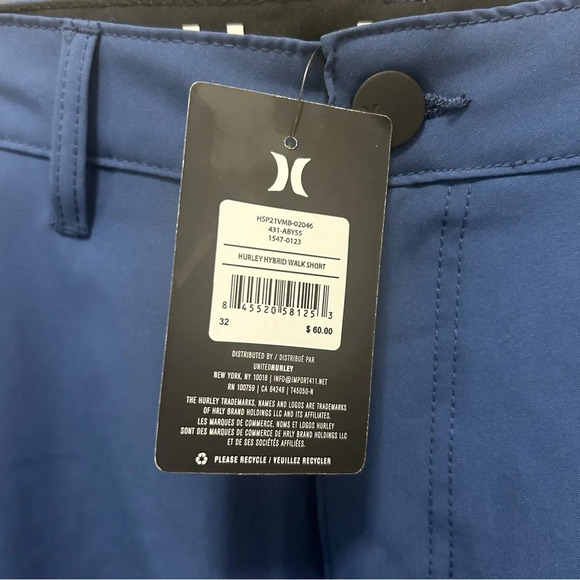 Hurley Hybrid Walk Blue Shorts NWT Size 32 - Picture 3 of 6